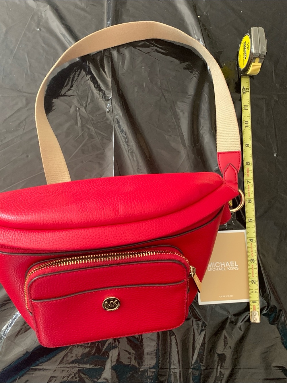 Michael Kors Red 100% Pebbled Leather Crossbody Or Belt Bag with Contrast Strap - Picture 3 of 6